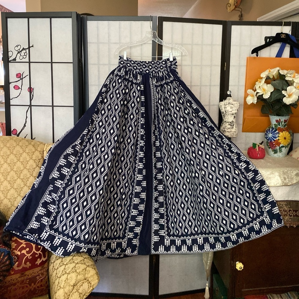 Advance Apparels NWOT Boho Festival 1 SZ Maxi Skirt Self Belt 148” Flare!
